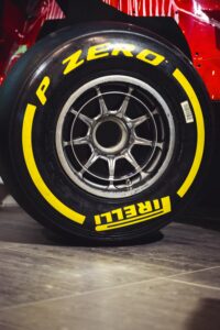 High-resolution image of a Pirelli P Zero racing tire on a rim, showcasing motorsport design.