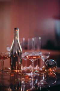 A luxurious champagne setup with a disco ball for a festive celebration.